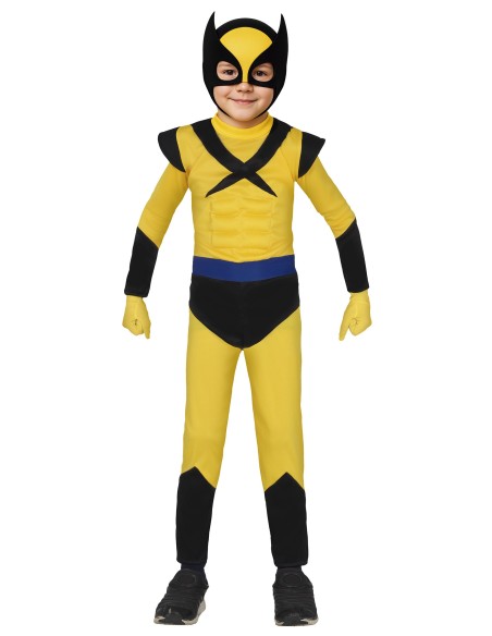 Costume Wolverine bambino giallo e nero con maschera per feste a tema supereroi