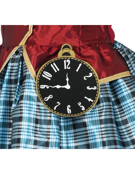 Costume Cappellaio Matto bambina con vestito rosso, gonna quadri e cappello nero per Carnevale
