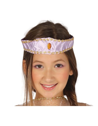 Costume principessa del deserto bambina viola oro con top pantaloni e fascia capelli