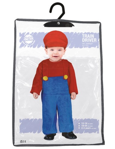 Costume Super Mario bambino con tuta blu, camicia rossa e berretto rosso per feste a tema