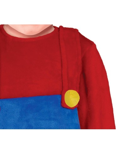 Costume Super Mario bambino con tuta blu, camicia rossa e berretto rosso per feste a tema