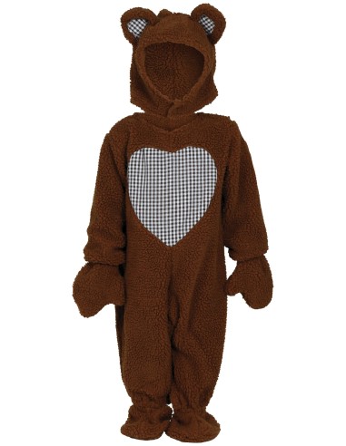Costume orsacchiotto baby marrone con cappuccio orecchie e dettagli quadretti per bambini 12-18 mesi