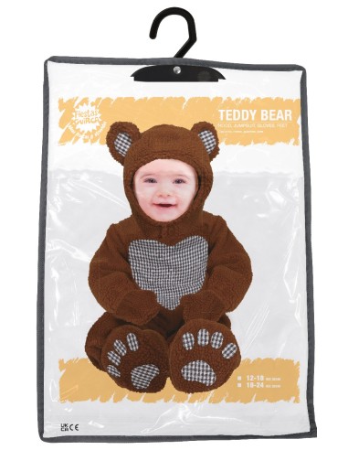 Costume orsacchiotto marrone baby con cappuccio orecchie e tutina quadretti per bambini 18-24 mesi