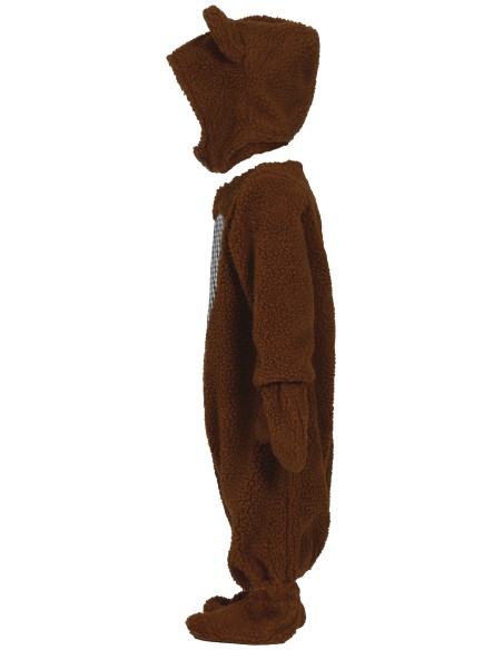 Costume orsacchiotto marrone baby con cappuccio orecchie e tutina quadretti per bambini 18-24 mesi