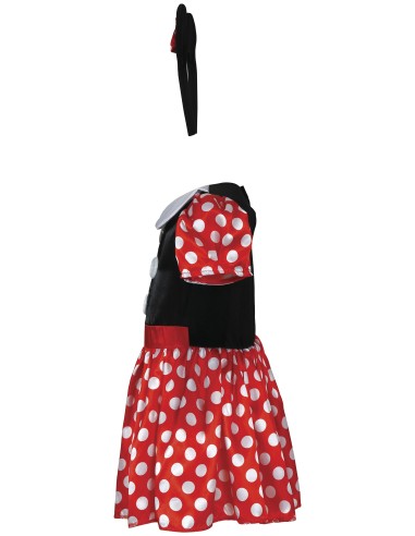 Costume baby Minnie Mouse rosso e nero con orecchie, gonna a pois e colletto bianco per bambina piccola