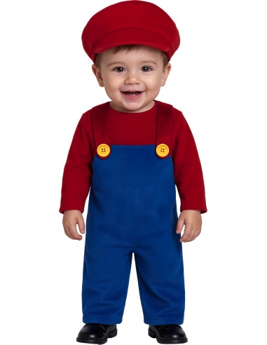 Costume Baby Super Mario con maglia rossa, salopette blu e cappellino per bambini piccoli