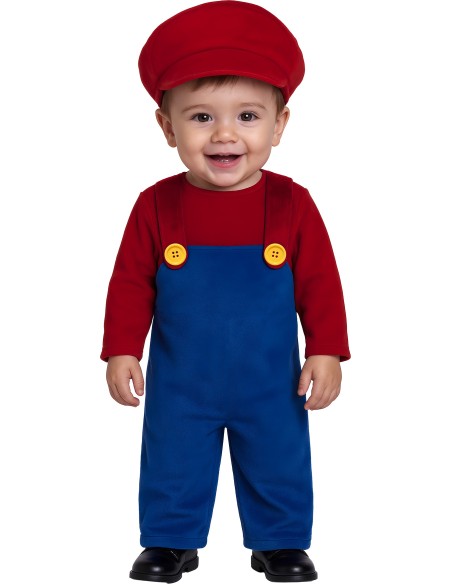 Costume Baby Super Mario con maglia rossa, salopette blu e cappellino per bambini piccoli