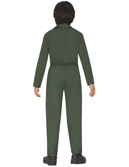 Costume aviatore militare bambino tuta verde con patch distintivi e occhiali da sole stile Top Gun