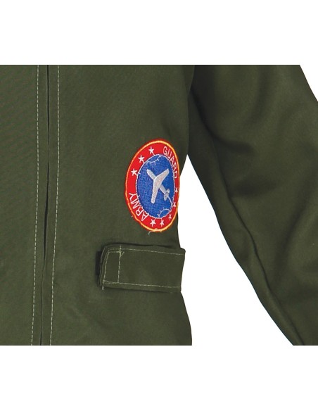 Costume aviatore militare bambino tuta verde con patch distintivi e occhiali da sole stile Top Gun