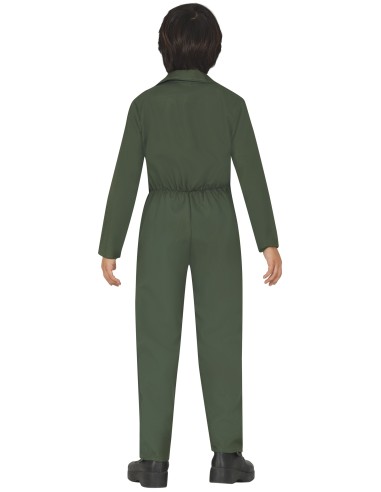 Costume aviatore militare verde bambino con patch, occhiali da sole e casco da pilota