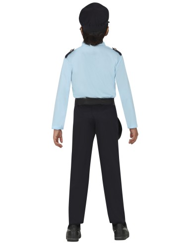 Costume poliziotto bambino con cappello, camicia azzurra, cravatta e pantaloni per Carnevale