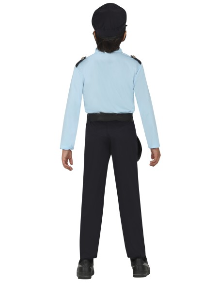 Costume poliziotto bambino con cappello, camicia azzurra, cravatta e pantaloni per Carnevale
