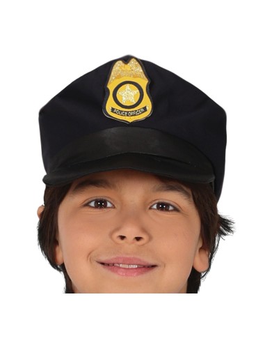 Costume poliziotto bambino con cappello, camicia azzurra, cravatta e pantaloni per Carnevale