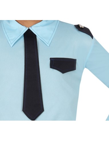 Costume poliziotto bambino con cappello, camicia azzurra, cravatta e pantaloni per Carnevale