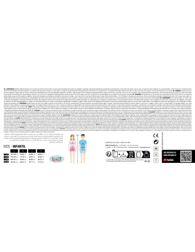 Costume clown bambino blu e rosso con pantaloni righe multicolori e cappello per Carnevale