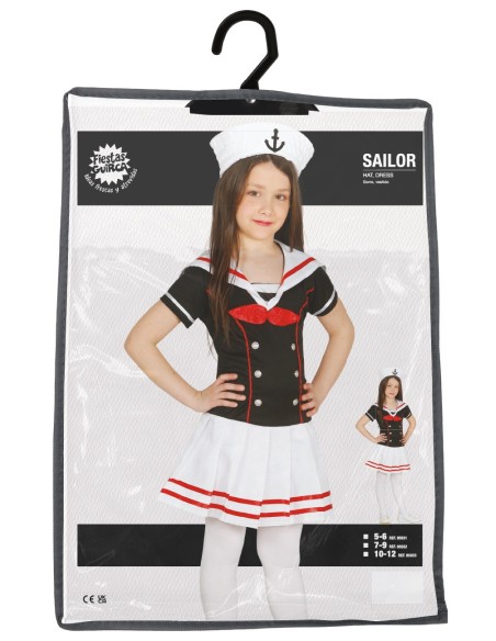 Costume marinaretta bambina con vestito blu navy, gonna bianca e cappello con ancora per feste