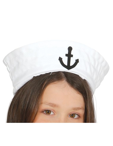 Costume marinaretta bambina con vestito blu navy, gonna bianca e cappello con ancora per feste