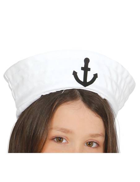 Costume marinaretta bambina con vestito blu navy, gonna bianca e cappello con ancora per feste