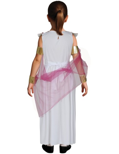 Costume bambina egiziana bianco oro con fascia gioielli mantella rosa regina Cleopatra