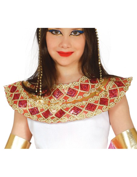 Costume bambina egiziana bianco oro con fascia gioielli mantella rosa regina Cleopatra