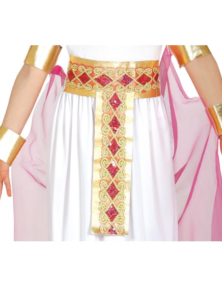 Costume bambina egiziana bianco oro con fascia gioielli mantella rosa regina Cleopatra
