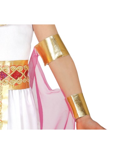 Costume bambina egiziana bianco oro con fascia gioielli mantella rosa regina Cleopatra