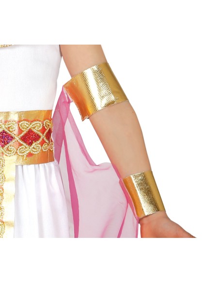 Costume bambina egiziana bianco oro con fascia gioielli mantella rosa regina Cleopatra