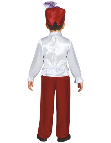 Costume bambino Aladdin con turbante rosso gilet blu pantaloni rossi e cintura dorata per Carnevale