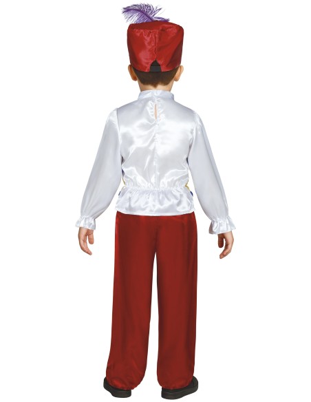 Costume bambino Aladdin con turbante rosso gilet blu pantaloni rossi e cintura dorata per Carnevale