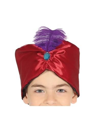 Costume bambino Aladdin con turbante rosso gilet blu pantaloni rossi e cintura dorata per Carnevale