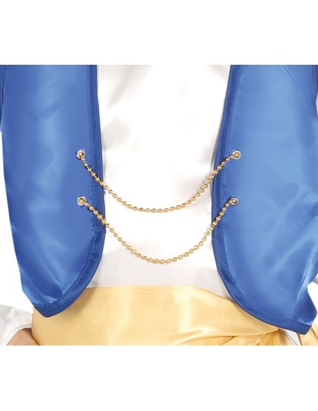 Costume bambino Aladdin con turbante rosso gilet blu pantaloni rossi e cintura dorata per Carnevale