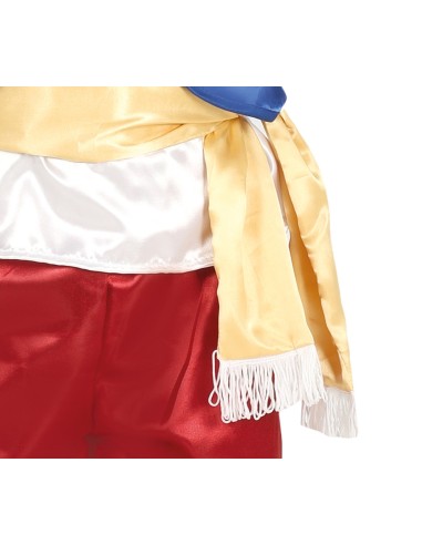 Costume bambino Aladdin con turbante rosso gilet blu pantaloni rossi e cintura dorata per Carnevale