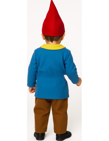Costume nanetto blu bambino con cappello rosso, tutina e pantaloni marroni per Carnevale