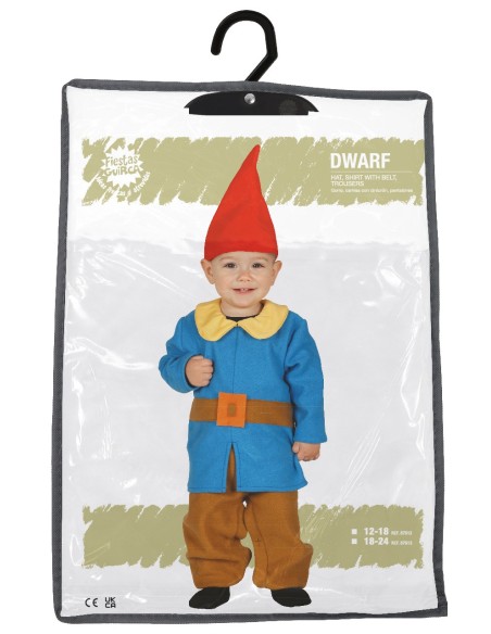 Costume nanetto blu bambino con cappello rosso, tutina e pantaloni marroni per Carnevale