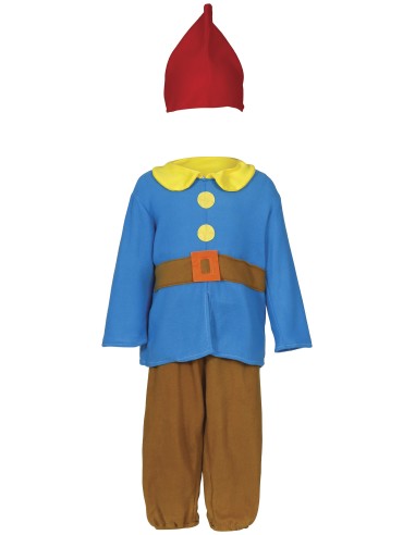 Costume nanetto blu bambino con cappello rosso, tutina e pantaloni marroni per Carnevale