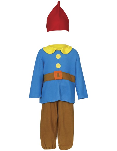 Costume nanetto blu bambino con cappello rosso, tutina e pantaloni marroni per Carnevale