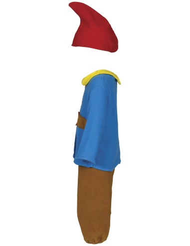 Costume nanetto blu bambino con cappello rosso, tutina e pantaloni marroni per Carnevale