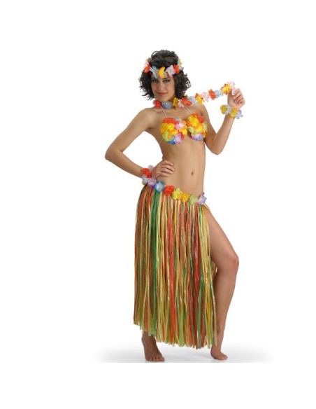 SET HAWAII (FRONTALINO,COLLANA,REGGISENO,2 BRACCIALETTI E GONNA con fiori) . Prezzo 9,90 €