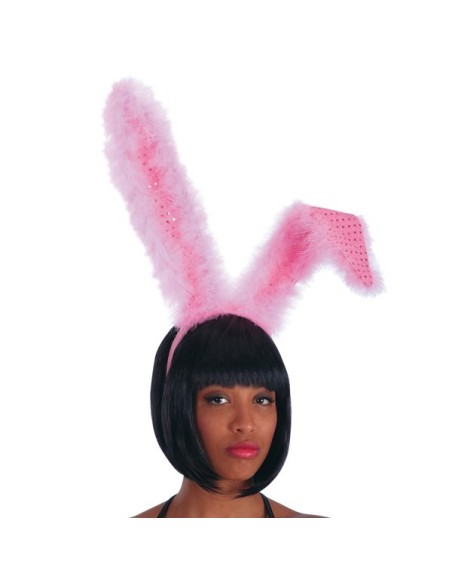 CERCHIETTO CONIGLIETTA ROSA LUSSO CON MARABOUT E PAILLETTES H.CM.35 . Prezzo 5,70 €