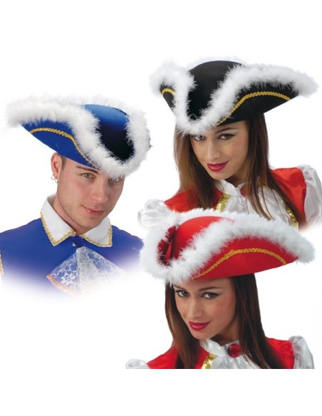 CAPPELLO TRICORNO IN FELTRO con MARABOUT 3 colori assortiti Prezzo 6,60 €