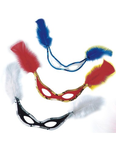 MASCHERINA SCAMOSCIATA CON PAILLETTES E PIUME Prezzo 4,00 €