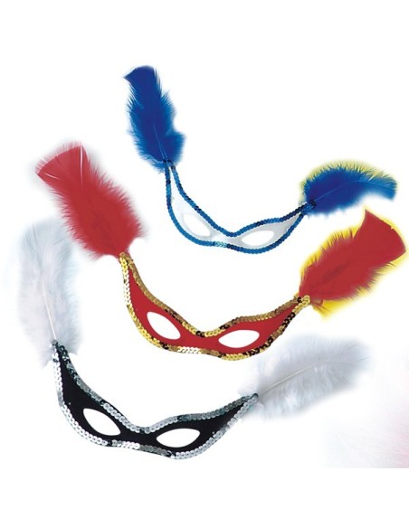 MASCHERINA SCAMOSCIATA CON PAILLETTES E PIUME Prezzo 4,00 €