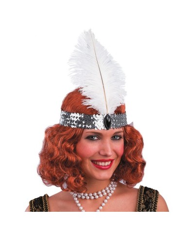 FASCIA CHARLESTON ARGENTO IN PAILLETTES con PIUMA E DIADEMA Prezzo 2,70 €