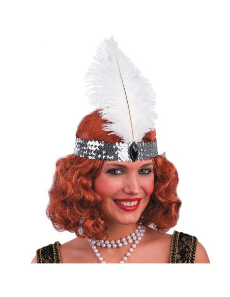 FASCIA CHARLESTON ARGENTO IN PAILLETTES con PIUMA E DIADEMA Prezzo 2,70 €