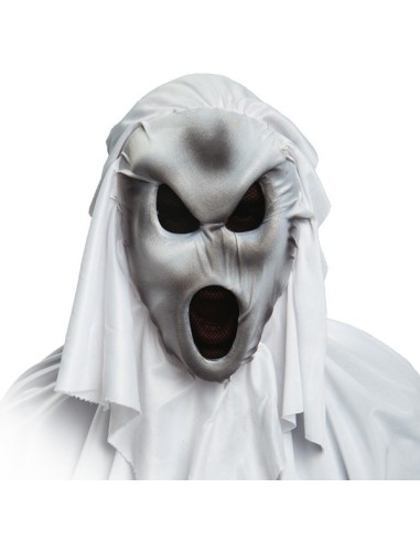 Maschera fantasma bianca in plastica rigida con tessuto per Halloween e feste horror