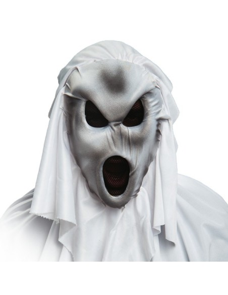 Maschera fantasma bianca in plastica rigida con tessuto per Halloween e feste horror