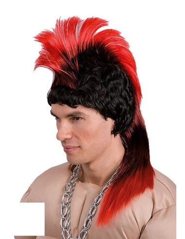 Parrucca punk nera con cresta rossa mohawk per costumi rock e travestimenti alternativi