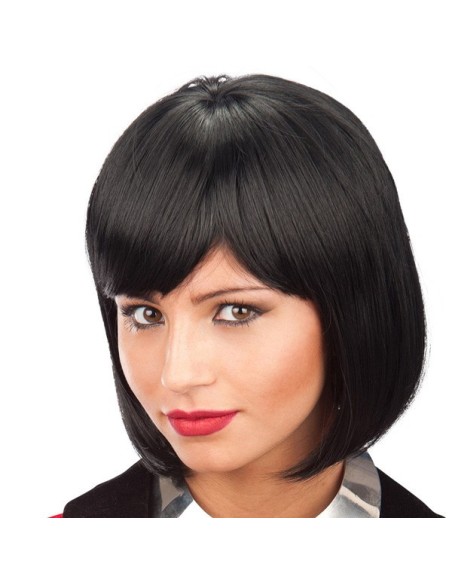 Parrucca caschetto nero con frangetta effetto naturale per costumi e travestimenti Halloween Carnevale
