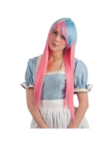 Parrucca rosa e azzurra lunghissima con frangia effetto naturale per cosplay e travestimenti