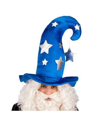 Cappello da mago blu con stelle argentate alto 45 cm per costumi Halloween e feste a tema